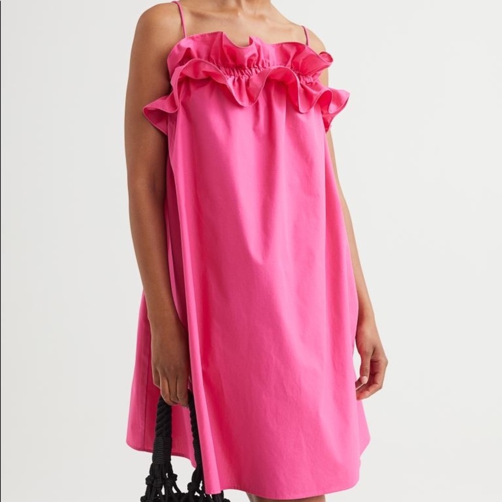 Pink Ruffle Spaghetti Strap Mini Dress